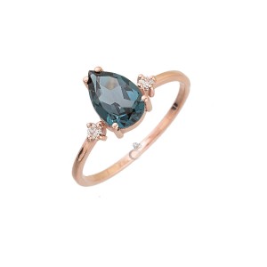 Δαχτυλίδι χρυσό με London blue topaz και διαμάντια 